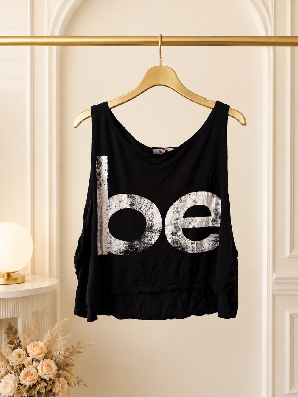 Urvana Be Black White Double-Sided Graphic Cropped Tank Top Women’s XL